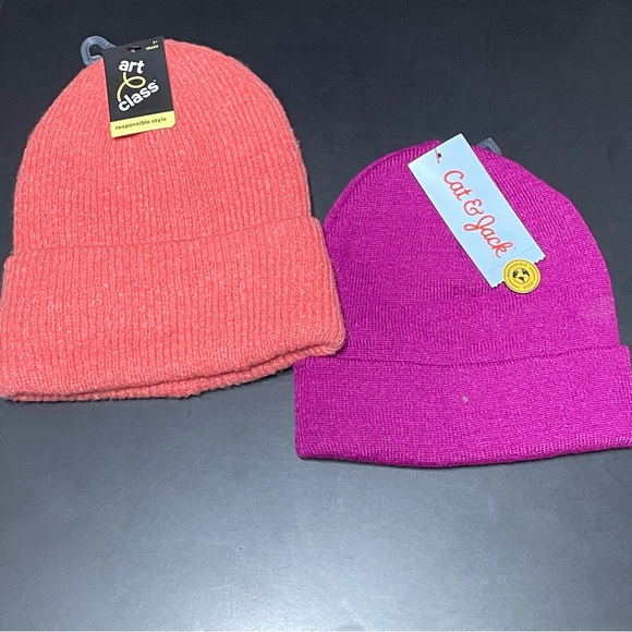 Bundle of 2 Cuffed Beanie OSFM | Pink and Orange #B917 - Picture 1 of 5